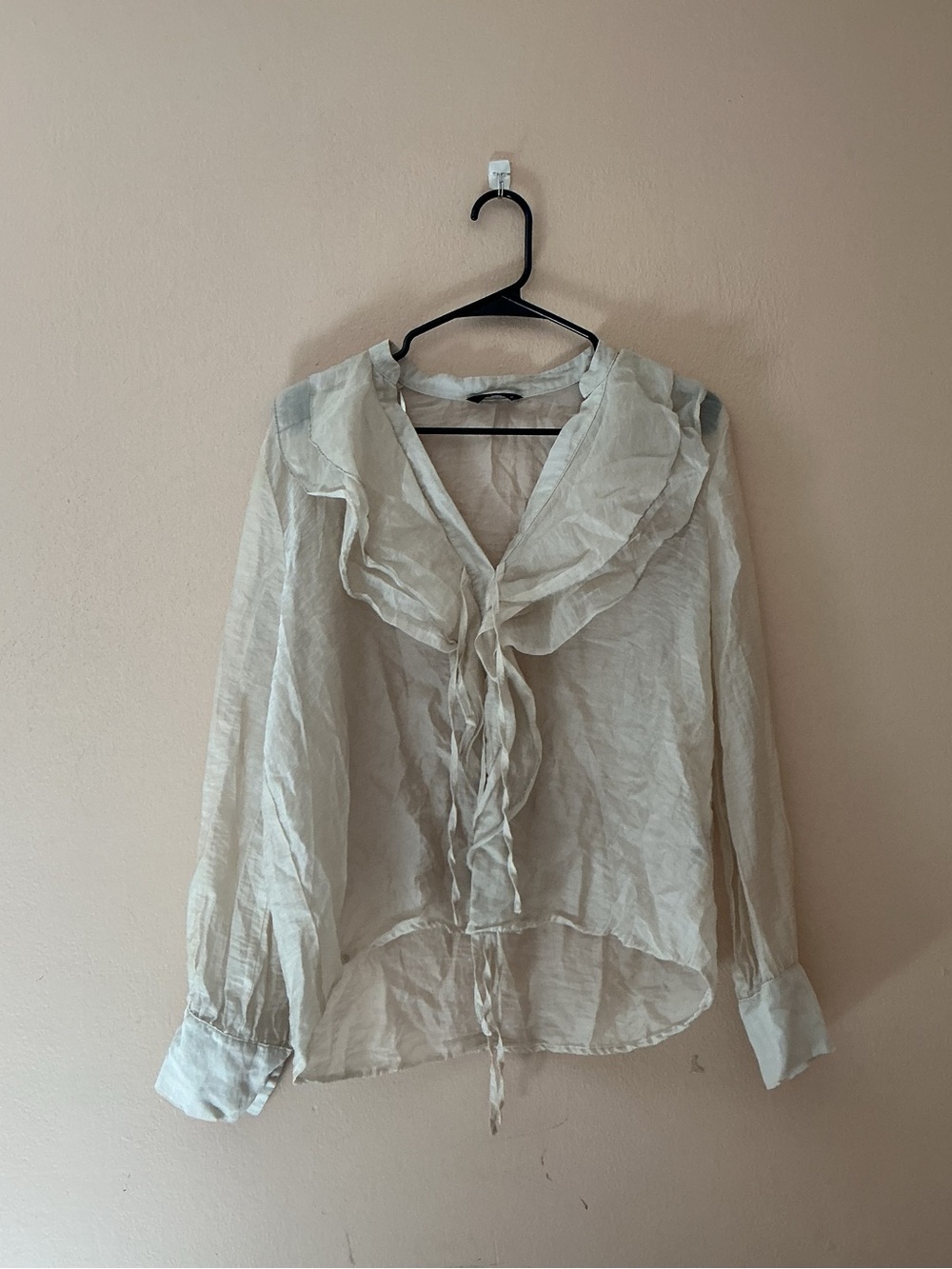 Zara Cream Ruffle Tie-Front Blouse